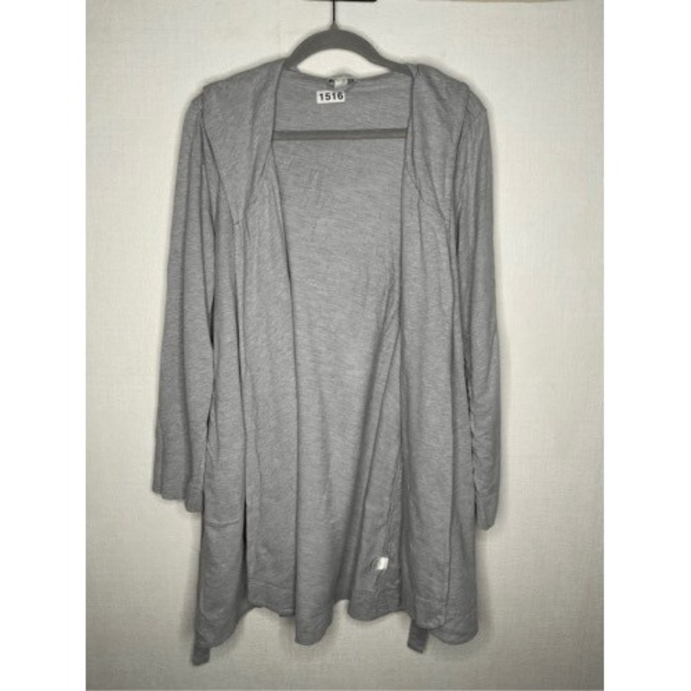 Garnet Hill Grey Belted Robe Style Open Front Cardigan Women M Cotton/Modal